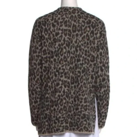 NEW THEORYsize L Leopard Print Jacquard Cardigan Alpaca Blend Button $395